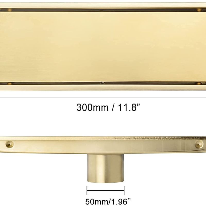 12 Inches Gold with Drain Base Brushed 304 Stainless Steel Linear Shower Drain Bathroom Included Removable Floor Drain