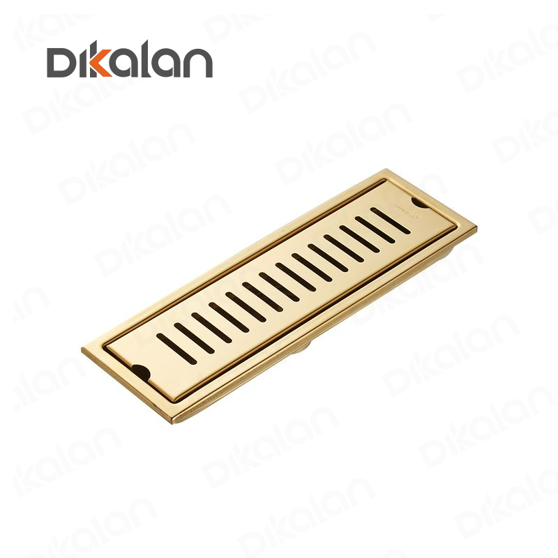 DIKALAN Gold Tile Insert Invisible Floor Drain Made Watch Stainless Steel 304 Channel Linear Drain Swiss Strainer