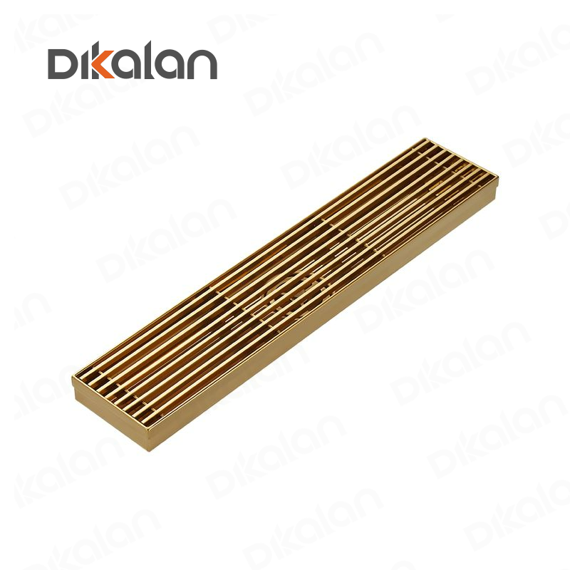 DIKALAN Gold Bathroom Stainless Steel Deodorant Linear Channel Invisible Floor Shower Drain
